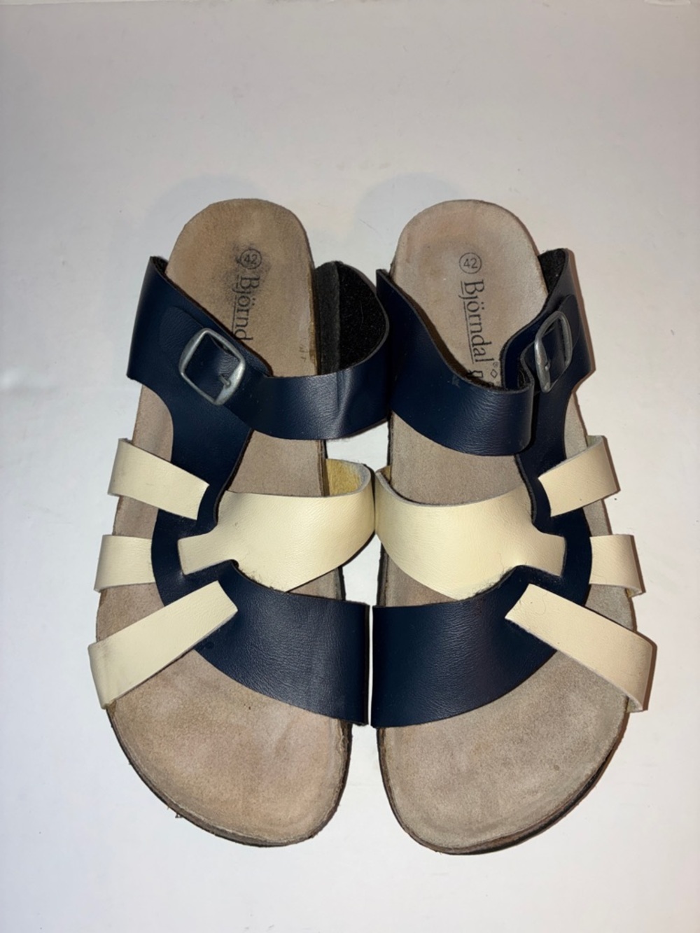Bjorndal, Cream and Blue Sandals, Size EU 42 / US 11 - 11.5 - Picture 2 of 11